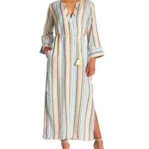 Splendid x Gray Malin Mamma Mia Long Sleeve Linen Blend Maxi Dress/Coverup SizeS